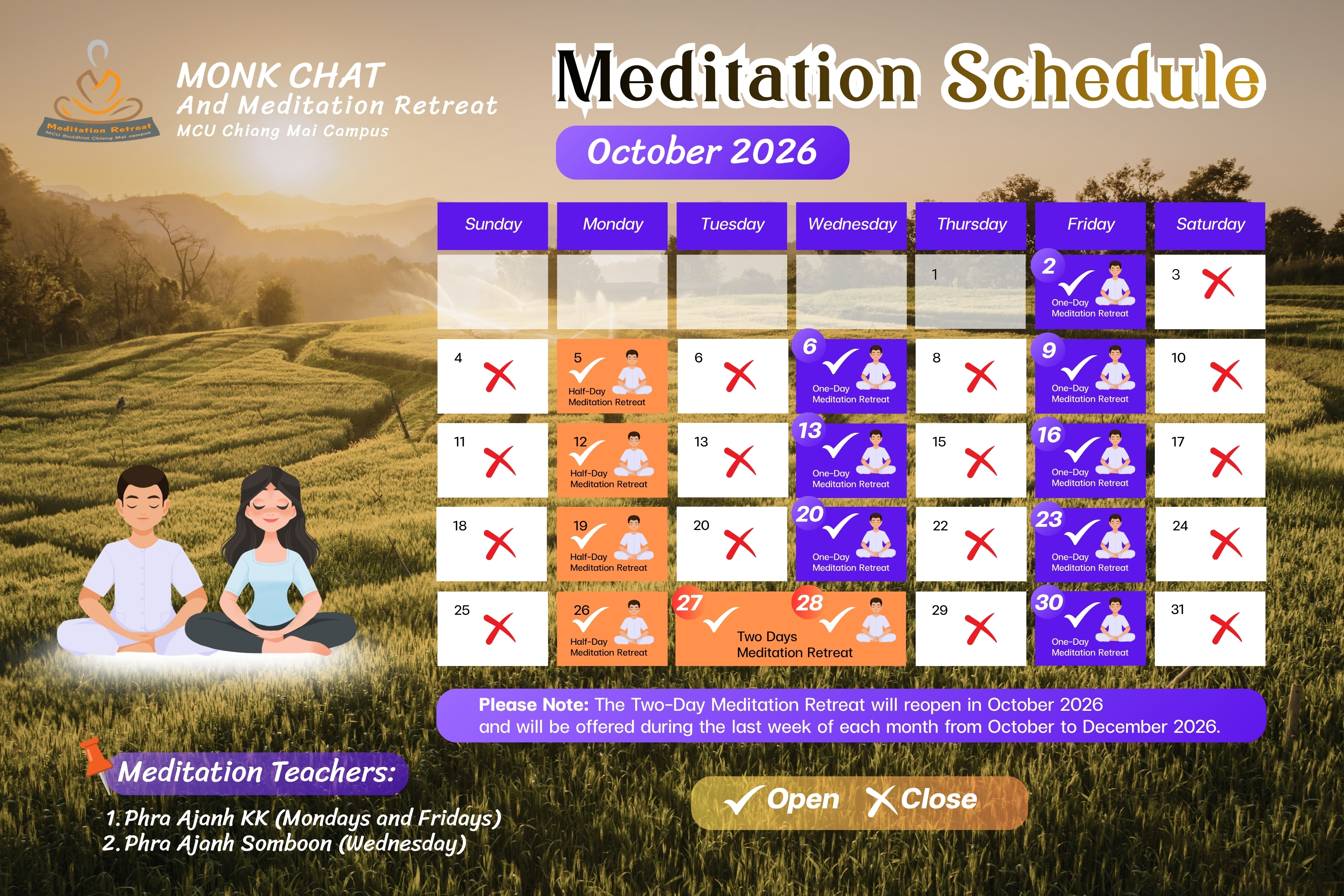 Meditation Schedule in October 